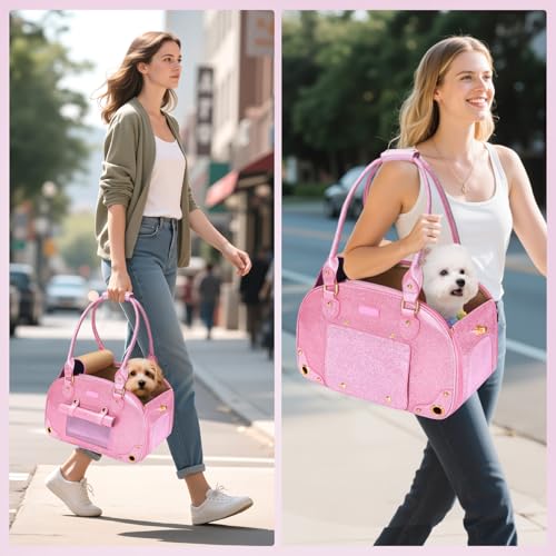 PetsHome Dog Carrier Purse, Pet Carrier, Bling Waterproof Premium Leather Pet Travel Portable Bag Carrier for Cat and Smal...