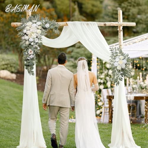 BASIMAN Arch Flowers with Drapes Kit (Pack of 3) for Wedding Ceremony Arbor and Reception Backdrop Decoration Wedding Welc...