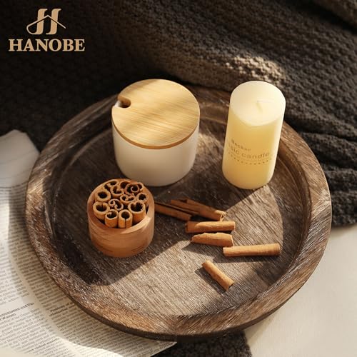 Hanobe Candle Plate Holder Tray: Round Wood Decorative Candle Plate - Rustic Farmhouse CoffeeTable Decor - Tealight Pillar...
