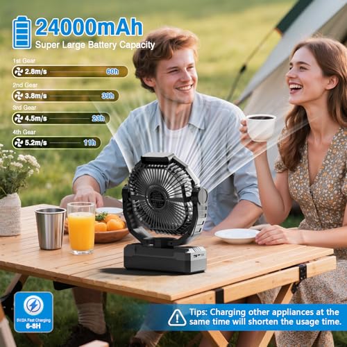 FRIZCOL 3-in-1 Camping Fan - Portable Fans Rechargeable - 24000mAh Battery Powered Fan with Light & Remote for Indoor, Out...