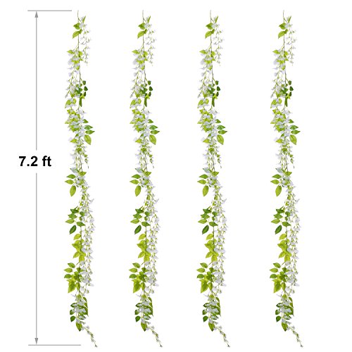 Lvydec Wisteria Artificial Flowers Garland, 4Pcs Total 28.8ft White Artificial Wisteria Vine Silk Hanging Flower for Home ...