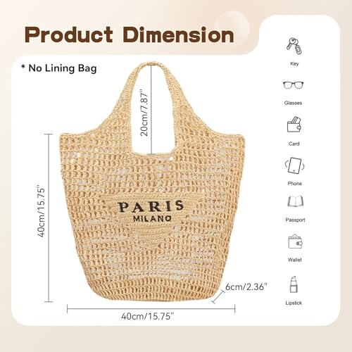 POOOPSSD New Woven Bag, Straw Mesh Tote Bag, Beach, Shoulder Bag, Hobo Women, Foldable Large Capacity, for Holiday.