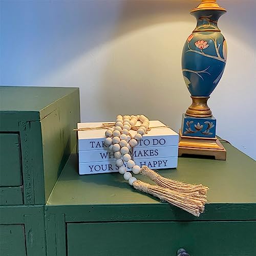 Decorative Books for Home Decor, White Faux Books for Decoration, Rustic Farmhouse Stacked Display Books with 52in Wood Be...