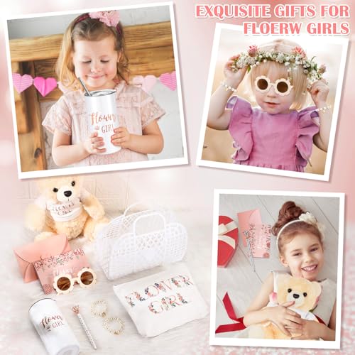 Sieral 18 Pcs Flower Girl Gift Set Jelly Basket Tumbler Bear Sunglasses Canvas Bag Bracelet Card Pen Envelope for Wedding ...