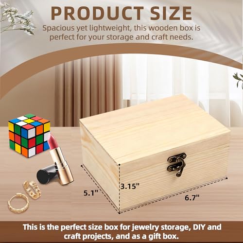 VIKOS Products (1-Pack Unfinished Unpainted Wooden Box with Hinged Lid for Crafts DIY Storage Jewelry Plain Pine Box - Sma...