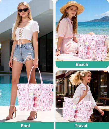 Octsky Large Beach Bags for Women - Waterproof Sandproof Beach Tote with Dual Zipper and Wet Pocket - 3 Outside Pockets