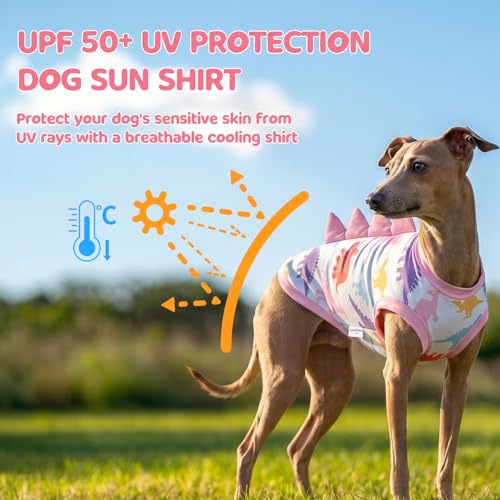 UNIPUP Dinosaur Costume UPF 50+ Sun Protection Dog Shirt - Sleeveless Cooling Vest for Medium Dogs Girl, Quick-Dry Pet T-S...