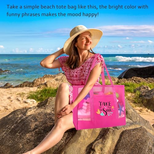 hsmyank Reusable Large Beach Bags With 2 Pockets & Zipper, Lightweight Beach Tote for Poolside, Trip/swim