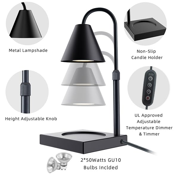 LALISU Candle Warmer Lamp, Stepless Dimming Candle Warmer Lamp with Timer & Dimmer Height Adjustable Compatible with Jars ...