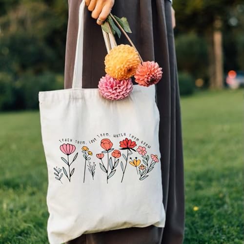 Pavolini Teacher Appreciation Gifts, Flower Printed Canvas Tote Bag, Teacher Gifts, Thank you Gift, Sturdy Cotton Shoulder...