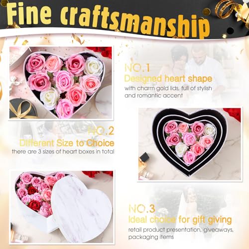 Kosiz 12 Pcs Valentine's Day Heart Shaped Boxes Nesting Marble Gift Box with Lids for Flower Arrangements Anniversary Birt...