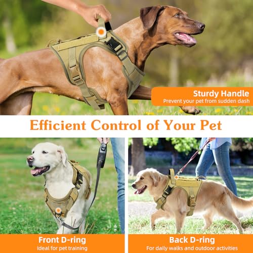 VavoPaw Heavy Duty Tactical Dog Harness for Large Dogs, No Pull Adjustable Pet Harness Reflective Service Training Easy Co...