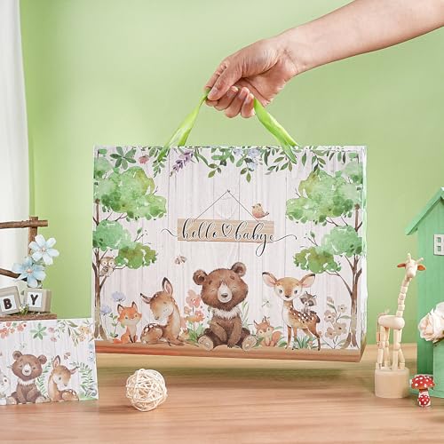 Loveinside Hello Baby Gift Bag for Newborn Baby Boy Girl, Cute Bear Deer Woodland Animal Design, Medium Size Bag with Tiss...