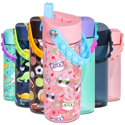 Elemental Water Bottles for Kids - Splash Kids Water Bottle for School with Pop-it Handle - BPA Free Tritan Plastic Water ...