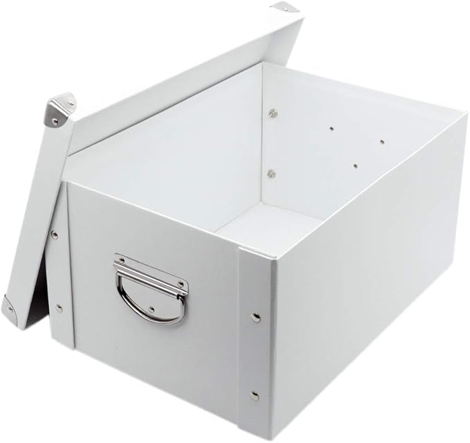 GUOZI Collapsible Storage Box, Decorative Memory Box with Lid & Metal Reinforced Corners, Cardboard File Bin with Handles,...