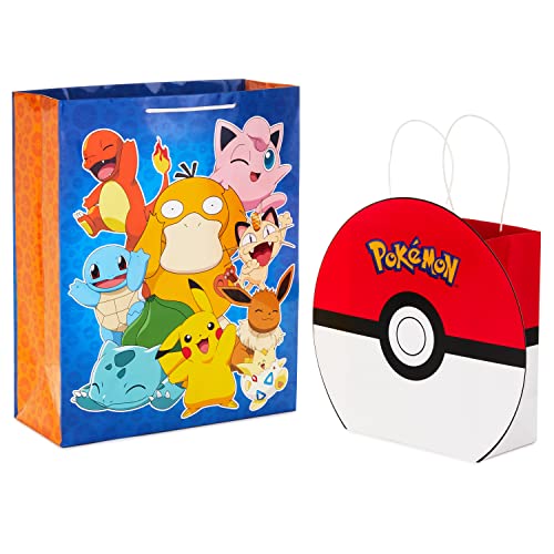 Hallmark Pokémon Gift Bag Bundle (9" Medium PokéBall and 15" Extra Large Pikachu) for Kids, Birthdays, Christmas, Valentin...
