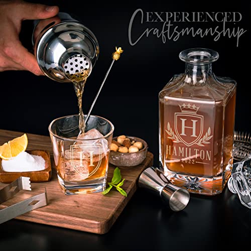 Personalized Whiskey Decanter Set - 5 Design Options - Custom Liquor 25 oz, 750ml Liquor Decanter w/Whiskey Glass Set Opti...
