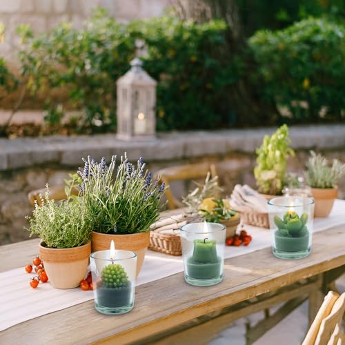 12 Pcs Decorative Succulent Cactus Tealight Candle Set - Handmade Mini Glass Holders, Decorative Votive Candles for House-...