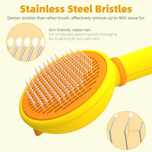 Cat Brush for Shedding, Self-Cleaning Slicker Brush for Indoor Cats, Gently Remove Loose Fur, Pet Grooming Massage Deshedd...