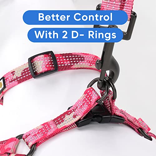 Pawtitas Reflective Step-in Dog Harness – Adjustable No-Pull Vest for Puppies to Seniors, Safe & Comfortable, S Camo Pink