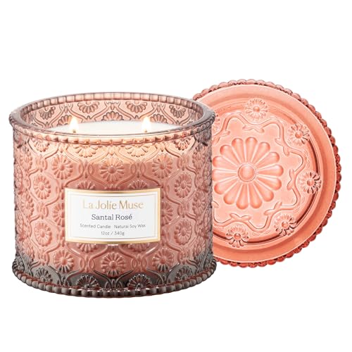 LA JOLIE MUSE Santal Rosé Candle - Saffron, Rose, Patchouli | 12 oz Large 2-Wick Soy Wax Candle | 60 Hours Clean Burn | Gi...