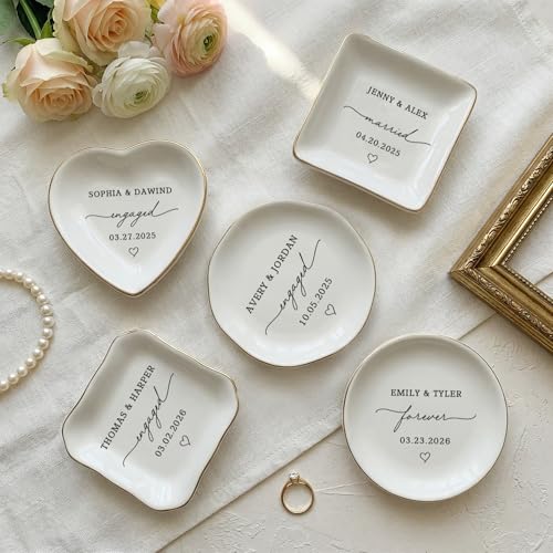 Becomate Personalized Floral Ring Dish, Custom Quote Jewelry Tray, Toile De Jouy, Botanical Wedding Gift, Anniversary or F...