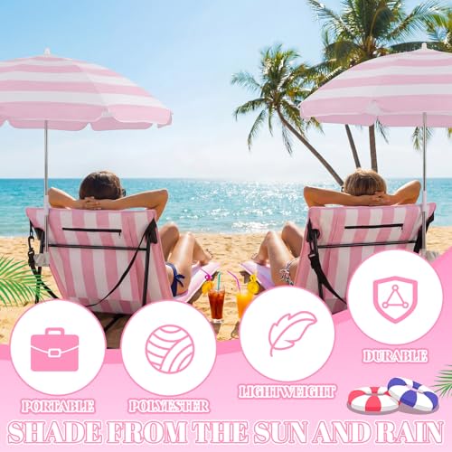 Briwooody 2 Set Beach Chairs with Umbrella Portable Beach Lounger Lightweight Foldable Outdoor Lounger Chair for Outdoor T...