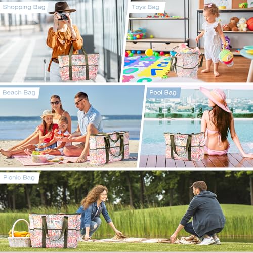 KUAK Mesh Beach Bag, Large Beach Tote with Top Zipper, 9 Pockets, Inner Waterproof Pocket for Family Pool Vacation Essentials