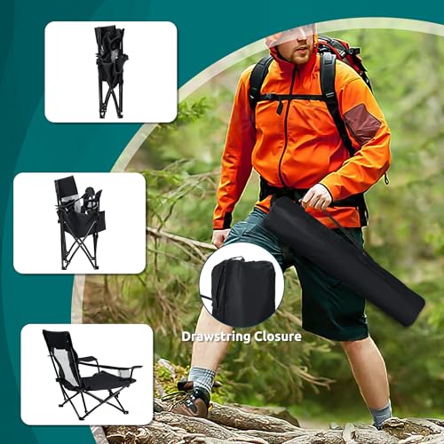HaSteeL Folding Beach Chair Set of 2, Foldable Black Camping Chairs for Outside, Low Beach Chair Portable for Adults Fishi...