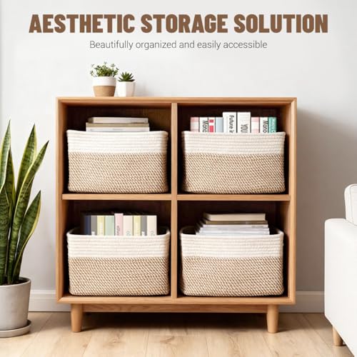 Yilobi 5 Pack Woven Storage Baskets for Shelves, Decorative Basket Organizer Storage Bins for Toys, Books, Clothes, Close...