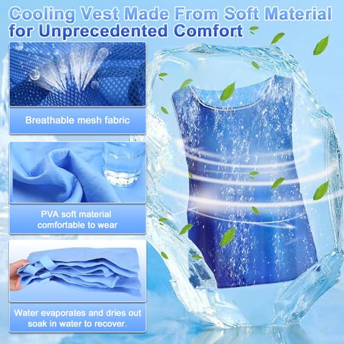 Cooling Ice Vest for Men Women - PVA Mesh Dual Wear Evaporative Cool Vest with Reflective Strips for Running, Cycling, MS,...