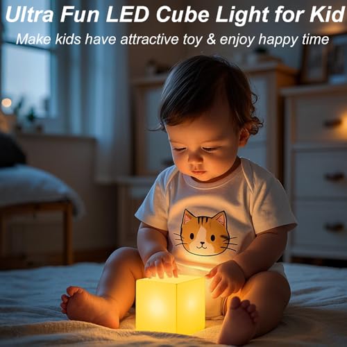 4-inch Dimmable LED Cube Night Light for Kid, 16 RGB Color 4 Lighting Effect & 8 Level Dimming Tesseract Cosmic Cube w/Rem...