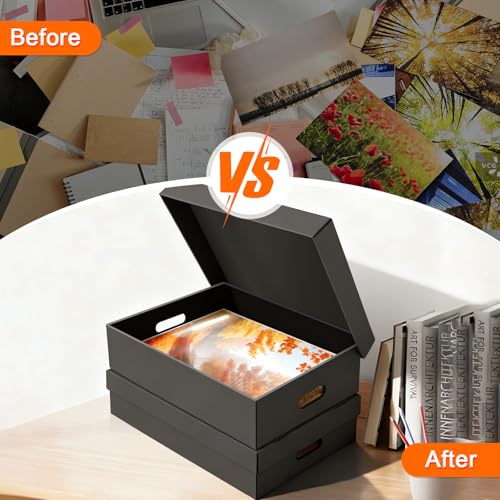 AOBOPLE 4 Pack Photo Storage Box,16" x 12" x 4" Keepsake Box with Handle Holes,Protective Storage Box for Photos,Pictures,...