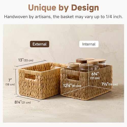 StorageWorks Wicker Basket, Baskets for Organizing, Storage Basket with Built-in Handles, Water Hyacinth Shelves (Medium ...