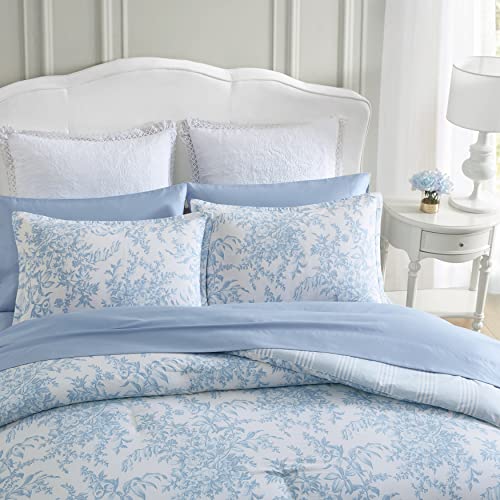 Laura Ashley - Queen Comforter Set, Soft & Reversible Cotton Floral Bedding with a Medium Weight Feel, 3 Piece Bed Set wit...