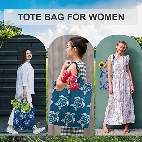BeeGreen Sea Turtle Reusable Grocery Bags Large Tote Bag With Handles, Bulk Gift Foldable Shopping Bags for Women 6 Pack, ...