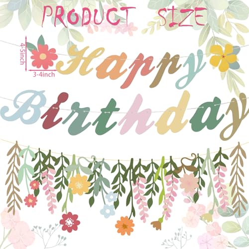 3 Pcs Flower Happy Birthday Decorations Hanging Paper Flower Garland Banner Spring Birthday Banner Groovy Boho Floral Part...