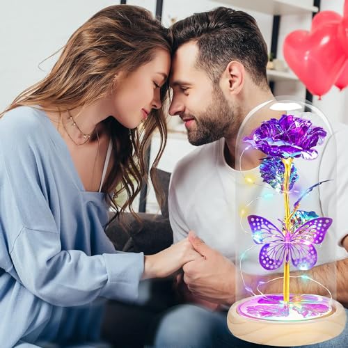 QUNPON Mothers Day Rose Gifts for Mom Flowers Rose Gifts for Women,Birthday Gifts for Women,Purple Butterfly Flowers for M...