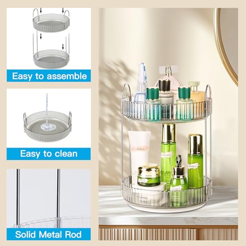Niluks 360 Rotating Makeup Organizer, 2 Tier Lazy Susan Bathroom Counter Organizer, Skincare Organizers, Spinning Perfume ...