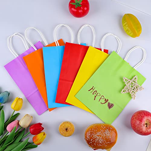 XPCARE 32Pcs Paper Gift Bags, 5.25x3.25x8.25'' Kraft Paper Party Favor Bags Bulk Rainbow Goodie Bags Small Gift Bags with ...