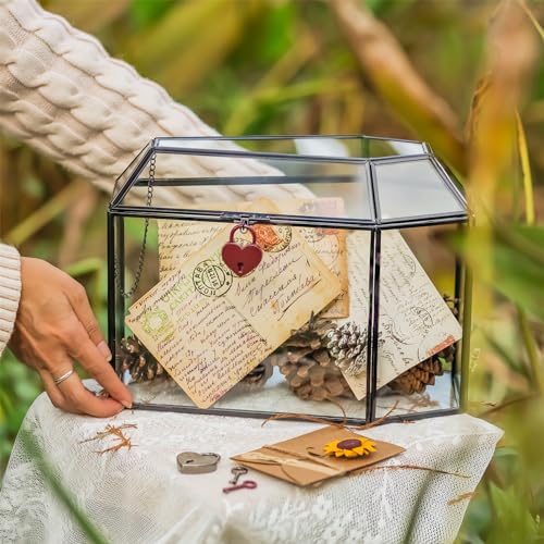 NCYP Gothic Glass Box with Swing Lid and Lock, Geometric Keepsake Card Display Organizer for Wedding Party - Halloween Dec...