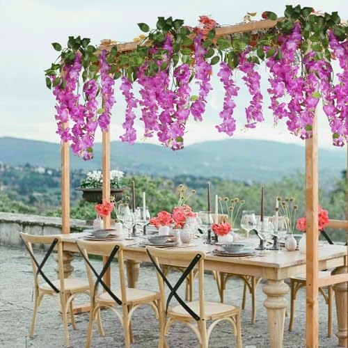 CISDUEO 2 Pcs Wisteria Hanging Flowers Wisteria Flowers Vine Garland Wedding Arch Decoration Purple Red Artificial Wisteri...