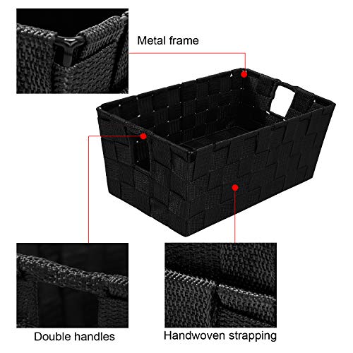 Woven Black Storage Baskets Shelf Tote Boxes Container, Durable Storage Organizer Bins with Built-in Handles for Bedroom, ...