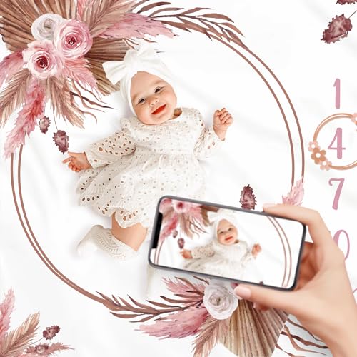 Gicoherero Floral Boho Baby Monthly Milestone Blanket Little Girl Bohemian Photo Prop Blanket Personalized Bliss Baby Pres...