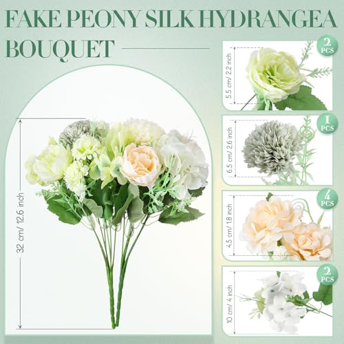 Tigeen Artificial Flowers Artificial Peonies Silk Flowers Faux Peony Fake Peony Silk Hydrangea Bouquet for Wedding Table C...