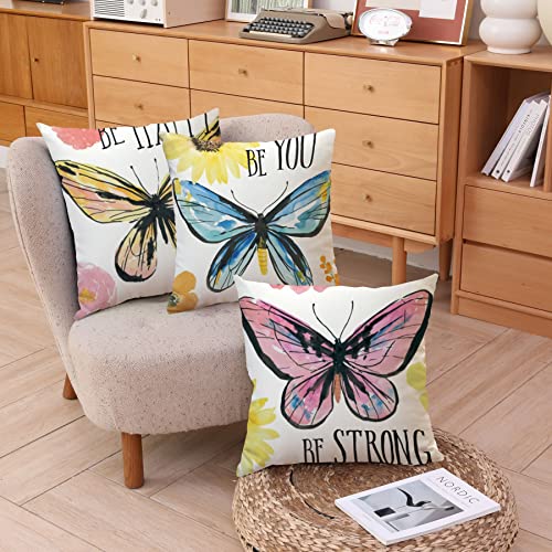 Wilproo Butterfly Decorative Throw Pillow Cover Set of 4, Cushion Cover Decorative Square Pillowcases Cotton Linen Cushion...