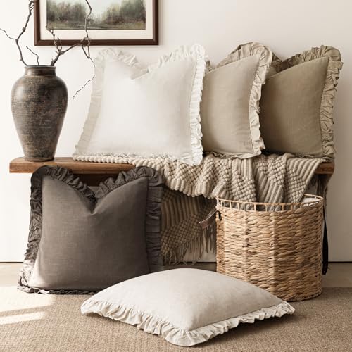 Foindtower Set of 2 Decorative Soild Fringe Ruffle Throw Pillow Covers Soft Boho Farmhouse Cushion Cover Cozy Accent Retro...
