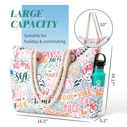 Tavaleu Beach Bags for Women - Large Beach Tote Bag, Women Sandproof Pool Bag for Pool Gym Grocery Travel
