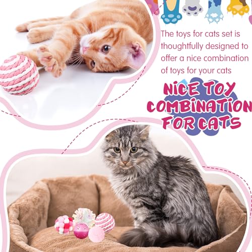 Gemscream 46 Pcs Cat Toys Set Interactive Cute Cat Toys Include Fur Mice Rattle Springs Crinkle Balls Pompom Bell Sisal Ba...
