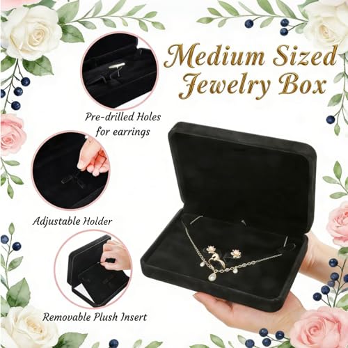 Hacaroa 4 Pcs Jewelry Set Box Medium Size, Earring Ring Necklace Gift Box Plush Jewelry Display Case, Pearl Necklace Penda...